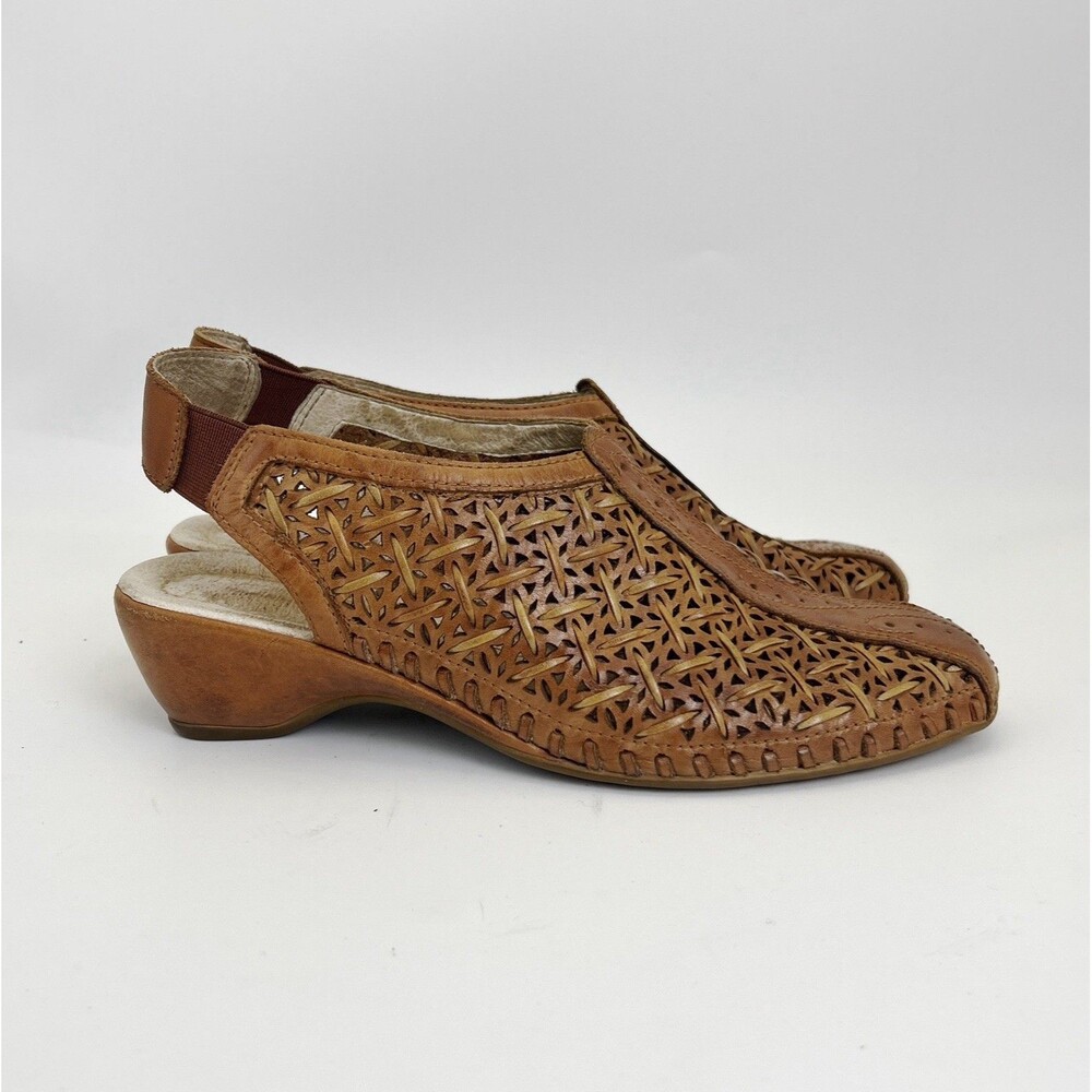 Pikolinos Romana Sandal Womens EU 37 US 7 Brown Leather Slingback Wedge Comfort